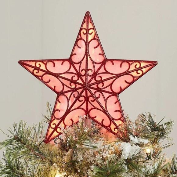 Light Up Shimmer Lattice Star Christmas Tree Topper 11" LED Red Holiday Decor - Picture 1 of 11